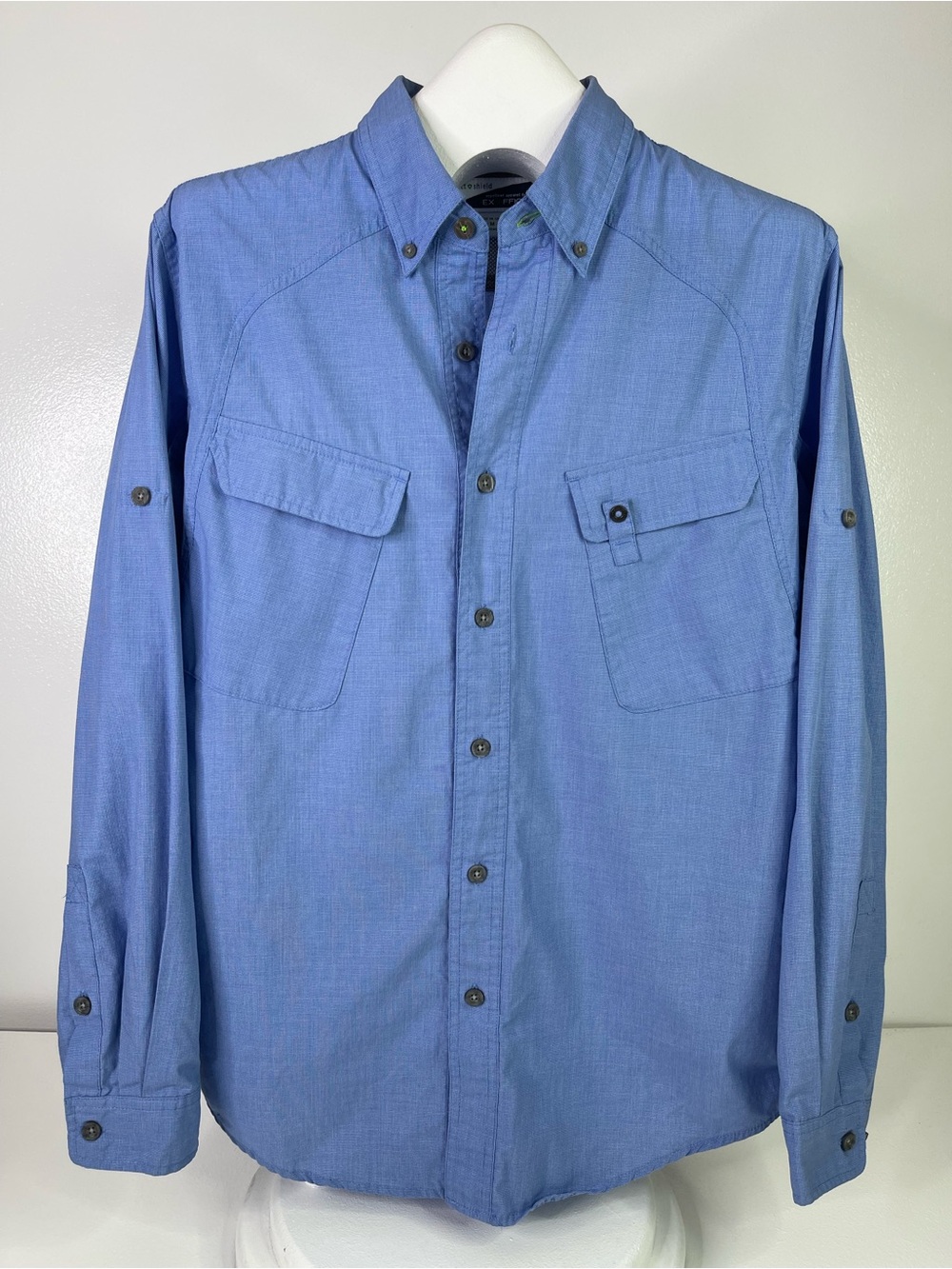 ExOfficio BugsAway Vented Button Down Shirt Mens Medium Blue Insect Shield